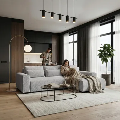 Produktbild von BEAUTYSOFA | Ecksofa BENNY L mit Schlaffunktion und Bettkasten, Hellgrau – Ottomane rechts  – Modernes Polstersofa