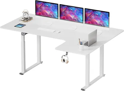 Produktbild von Dripex Schreibtisch elektrisch 180x110cm, L-förmiger Eckschreibtisch höhenverstellbar mit Dual Motor, Standing Desk mit 4 Beinen, Spleißbrett Weiß