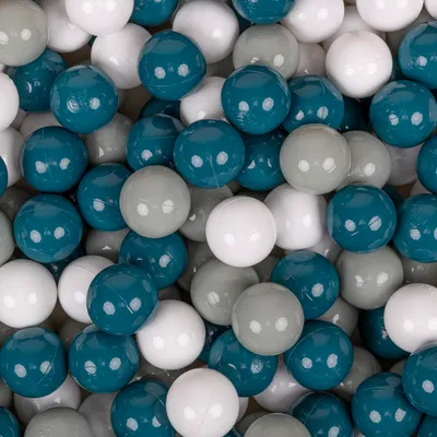Obrázek produktu pro KiddyMoon 50 míčků/7cm-2,75in Měkké plastové míčky na hraní pro děti Barevné  Vyrobeno v EU, tmavě tyrkysová/šedá/bílá