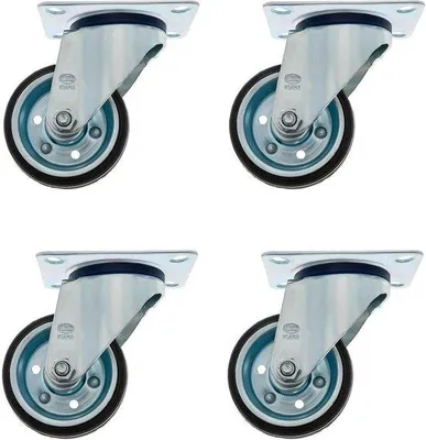 Produktbild von Famanu Möbelrollen - 4 Stück - Ø 100 mm - Drehrollen mit Montageplatte - maximal 90 kg