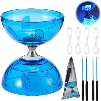 Produktbild von LED-Diabolo für Fortgeschrittene mit Kugellagern – Diabolo-Set mit 3 Lagern, Stöcken und Schnur – Jonglierset für Anfänger