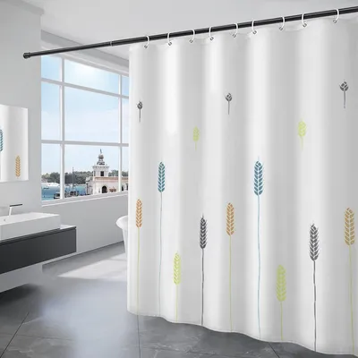 Produktbild von Waschbarer Duschvorhang aus Polyestergewebe mit 12 Duschvorhangringen, wasserdicht für Dusche und Badewanne, 180 x 200 cm, weiß
