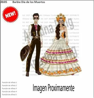 Illustration of two Barbie dolls dressed for Dia de los Muertos.