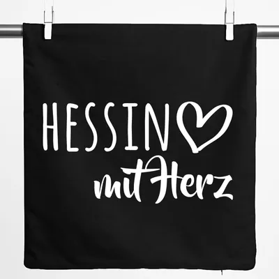Produktbild von Huuraa Kissenbezug Hessin mit Herz 40x40cm Black Baumwolle Dekokissenbezug Geschenkidee