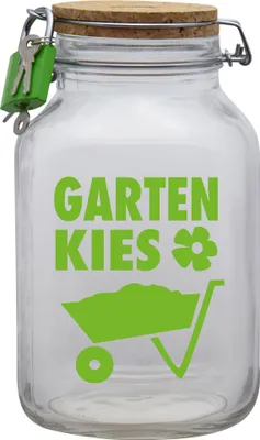 Produktbild von Spardose Geld Geschenk Ideen Garten Kies Grün Transparent Größe XXL 3 Liter