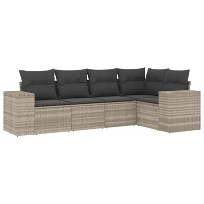 Produktbild von Möbel 5-tlg. Garten-Sofagarnitur/Garten-Essgruppe - Lounge-Set - Balkonmöbel Set - mit Kissen Hellgrau Poly Rattan - Gartenmöbelset CLORIS2177992