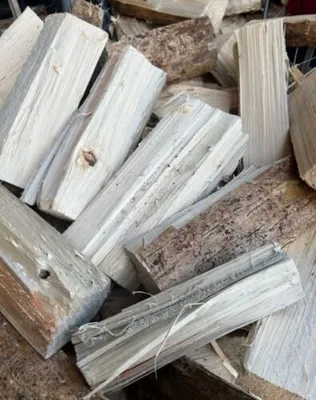 A pile of cut firewood logs.
