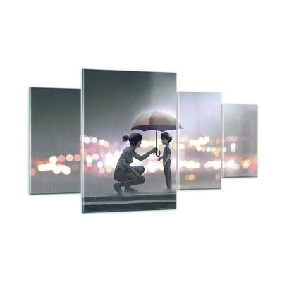 Produktbild von Bilder auf glas - 4 Teile - Manga Regenschirm Hilfe - 160x90cm - Glasbilder - Wandbilder - Bilder - zum Aufhängen bereit - Wanddekoration aus Glas - Glas Bilder - Wandbild auf Glas - GDL160x90-4741