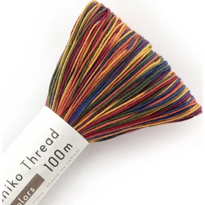 Productafbeelding van Olympus Sashiko garen, katoen, bol, ongeveer 100 meter, kleur 304, multicolor, kleurrijk parketmotief, geproduceerd in Japan
