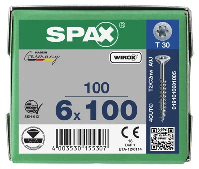 Produktbild von SPAX Universalschraube, Teilgewinde, Senkkopf, T-STAR plus T30, 4CUT, WIROX, 6 x 100 mm, 100 Stück