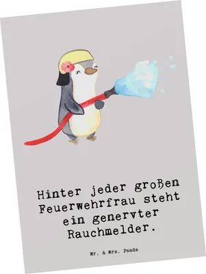 Produktbild von Mr. & Mrs. Panda Postkarte Feuerwehrfrau Humor - Grau Pastell - Geschenk, Postkarten, Ansichtskarten, Fotokarte, Berufsalltag, Geschenke für Berufstätige, personalisierte