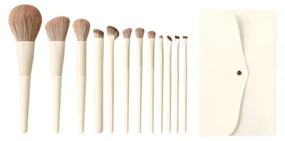 Produktbild von 12-teiliges Make-up-Pinselset, Weiß – Weiche, synthetische Borsten – Mit Aufbewahrungsbeutel