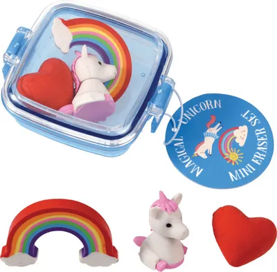 Produktbild von Radiergummi Set Regenbogen Einhorn mit Herz