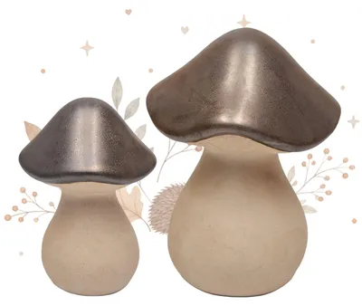 Produktbild von Deko-Pilze 2er Set aus Steinzeug braun beige ca. 7,5 und 10 cm