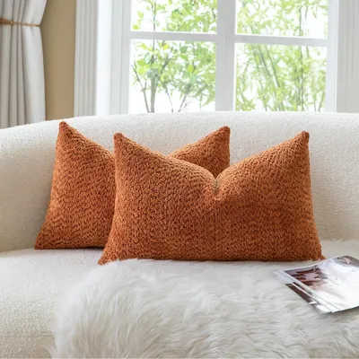 Obrázok produktu pre Sada dvoch obliečok na vankúše z materiálu chenille s textúrou bouclé, farba: oranžová, rozmery: 30x50 cm