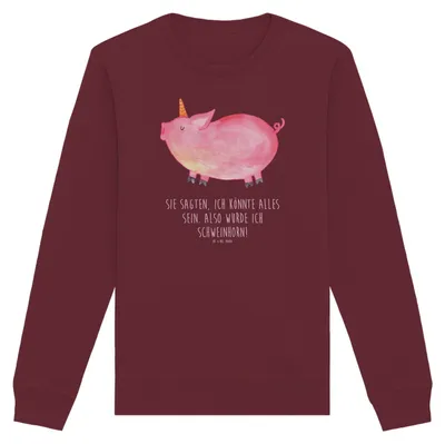 Produktbild von Mr. & Mrs. Panda Bio Baumwoll Pullover Einhorn Schwein Größe L - Burgundy - Geschenk, Unicorn, Einhörner, Sweater, Pulli, Sweatshirt, Spruch, Englisch