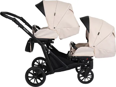 Produktbild von Kinderwagen BOOSTER 2 in 1 Komplettset Zwillingskinderwagen Geschwisterwagen Zwillingsbuggy Doppelkinderwagen (Creme)