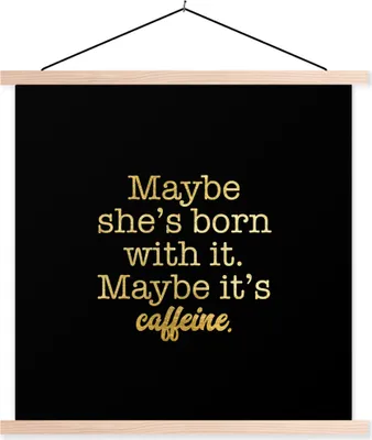 Produktbild von MuchoWow® Textilposter Zitat - Kaffee - Gold - Schwarz 60x60 cm mit holzfarbenen Rahmen - Wanddekoration