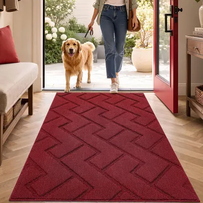 Image de Paillasson intérieur/extérieur, lavable, tapis anti-saleté, antidérapant, 80x120 cm, rouge