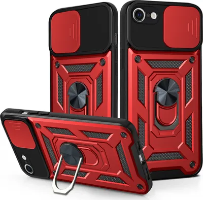Produktbild von iPhone 8 Hülle mit 360° Drehbarer Magnetische Ring Ständer Halter Dia Kameraschutz TPU Bumper Silikon Schutzhülle für iPhone 8 Rot