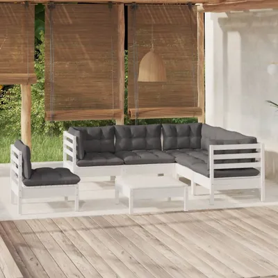 Produktbild von "Rabatt" 6-tlg. Garten-Lounge-Set - Wetterfestes Sitzgruppe - für 5 Personen - mit Kissen Weiß Kiefernholz - Lounge-Dining set CC3442