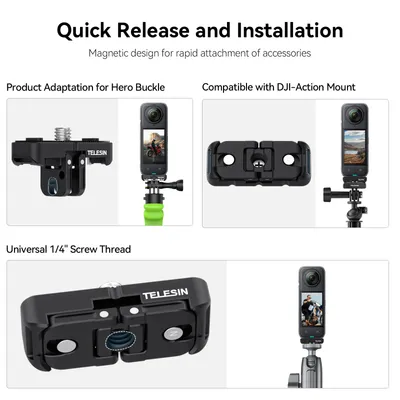 Produktbild von TELESIN Multifunktionaler magnetischer Schnellwechseladapter, Basis, Kamera-Stativhalterung, Schnellwechselhalterung, Ersatz fuer Insta360 X4-Zubehoer