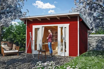 Produktbild von Gartenhaus SKAN HOLZ inkl. Fußboden 390 x 310 cm schwedischrot