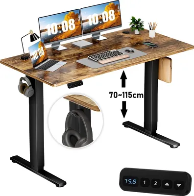 Produktbild von Höhenverstellbarer Schreibtisch, ergonomischer Stehtisch für Büro und Gaming, 140x60x70 cm, Schwarz – Flexibel und komfortabel für Sitzen und Stehen