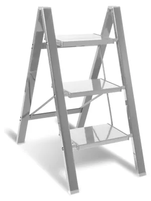 Produktbild von Trittleiter, Haushaltsleiter mit 3 Stufen, klappbar, Aluminium Tritthocker, rutschfeste Leiter mit Klappsicherung, belastbar bis 150 kg, silber