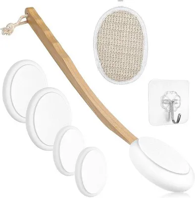Immagine prodotto di Set da 7 pezzi composto da spugna da doccia e spazzole, con 4 dischi intercambiabili e manico lungo
