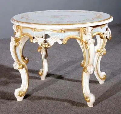 Produktbild von Casa Padrino Luxus Barock Beistelltisch Weiß / Mehrfarbig / Gold Ø 60 x H. 48 cm - Prunkvoller Massivholz Tisch - Barock Wohnzimmer & Hotel Möbel - Luxus Qualität -  Italy