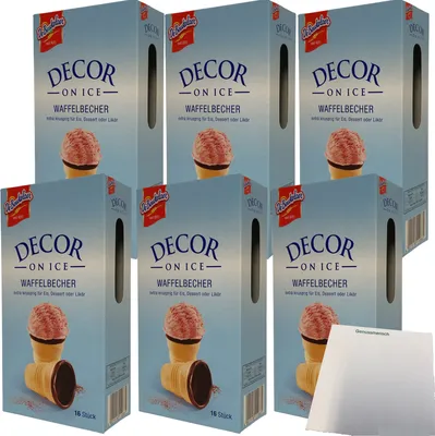 Produktbild von De Beukelaer Decor on Ice Waffelbecher extras Knusprig für Eis Dessert oder Likör 96 Stück (6x60g Packung) + usy Block