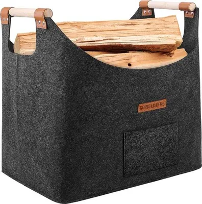Image de Panier pliable en feutre XL, feutre extra-épais et poignée renforcée, panier pliable en bois, sac en feutre pour les courses et le bois de chauffage, gris foncé