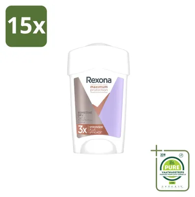 Immagine prodotto di 15 confezioni di Rexona Women Maximum Protection Sensitive, deodorante antitraspirante in stick, 45 ml - Confezione grande - 15 pezzi