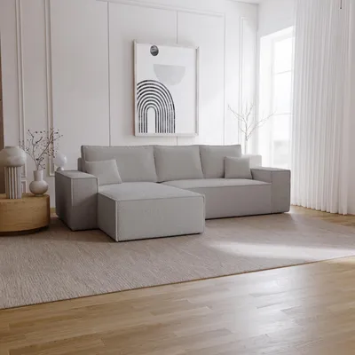 Obrázok produktu pre Rohová pohovka s funkciou spania Bergamo L - Pohovka 275 cm s podnožou - ľavá, rohová pohovka v tvare L, rozkladacia pohovka svetlosivá (Anthology 15)