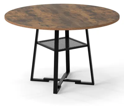 Image de Table de salle à manger ronde avec étagère, 4 à 6 couverts, marron rustique