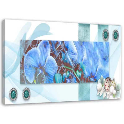 Produktbild von Leinwandbild blaue orchidee komposition 100x70 cm Feeby blau wandbild bereit zum aufhängen