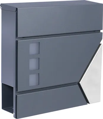 Produktbild von Wiltec Designer Briefkasten V48 Anthrazit und Edelstahl 370 x 105 x 370 mm, Wandbriefkasten mit Schloss, Sichtfenstern, Zeitungsrolle, Postkasten aus galvanisiertem Stahl