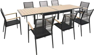 Produktbild von di volio Gartenmöbel-Set GAVO, rechteckiger Gartentisch mit 8 Stühlen - Essgruppe für 8 Personen, langlebig & wetterfest, aus robusten Materialien - Beige