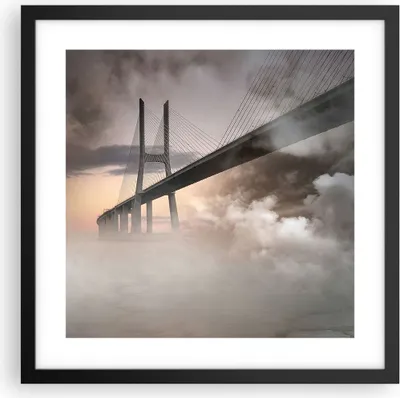 Produktbild von Gerahmtes Poster - Schwarzer Rahmen - Brücke Nebel Wasser - 40x40 cm - Wand Bild - Wanddeko - Wandbilder - Kunstposter - Wandposter - Bilderrahmen - Bilder - Kunstdruck - Wandbild - P2BAC40x40-3525
