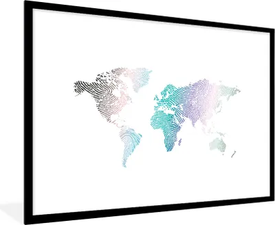 Produktbild von MuchoWow® Gerahmtes Poster Weltkarte - Abstrakt - Farben - Kinder - Jungen - Mädchen 90x60 cm - Poster mit Schwarzem Bilderrahmen Wandposter Rahmen Foto Bilder - Wanddekoration - Fotos