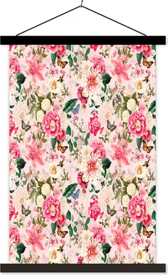 Produktbild von MuchoWow® Textilposter Blumen - Insekten - Farben 40x60 cm mit schwarzem Rahmen - Wanddekorationen
