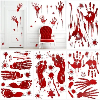 Productafbeelding van Halloween raamstickers: bloedige hand- en voetafdrukken, 80+ stuks