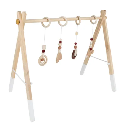 Produktbild von Spielbogen aus Kiefernholz mit A-förmigem Ständer mit 4 Aufhängungen faltbarer Anti-Rutsch-Füßen