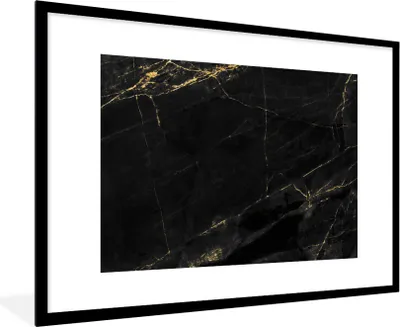 Produktbild von MuchoWow® MuchoWow® Gerahmtes Poster Marmoroptik - Luxus - Schwarz - Gold 90x60 cm - Poster mit zchwarzem Bilderrahmen - Wanddekoration - Fotos