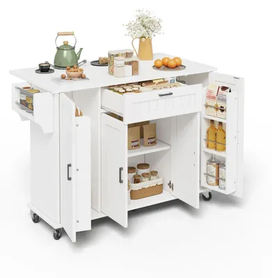 Immagine prodotto di Isola mobile da cucina con piano di lavoro pieghevole e ruote, colore bianco, dimensioni 120x45-70x95 cm