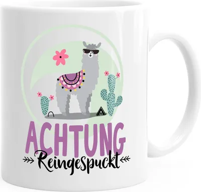 Produktbild von Kaffeetasse Lama Achtung reingespuckt Bürotasse Spruchtasse MoonWorks® weiß unisize