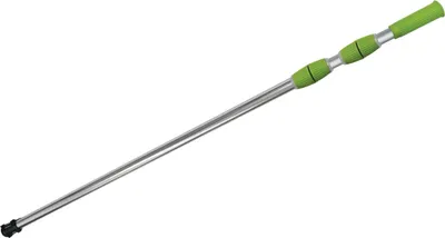A telescopic pole with green handles against a white background.