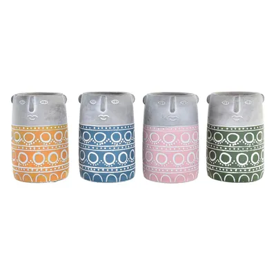 Produktbild von Blumentopf DKD Home Decor Gesicht Blau Rosa Zement grün Gelb (12 x 12 x 18 cm) (4 Stück)