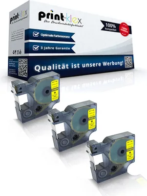 Produktbild von 3x Kompatible Schriftbänder für Dymo D1 45018 1000 1000 Plus 2000 3500 5500 Labelmaker 4500 Pocket Labelmanager 100 Labelmanager 100 Plus S0720580 12 mmx7 m Schwarz/Gelb - Office Plus Serie